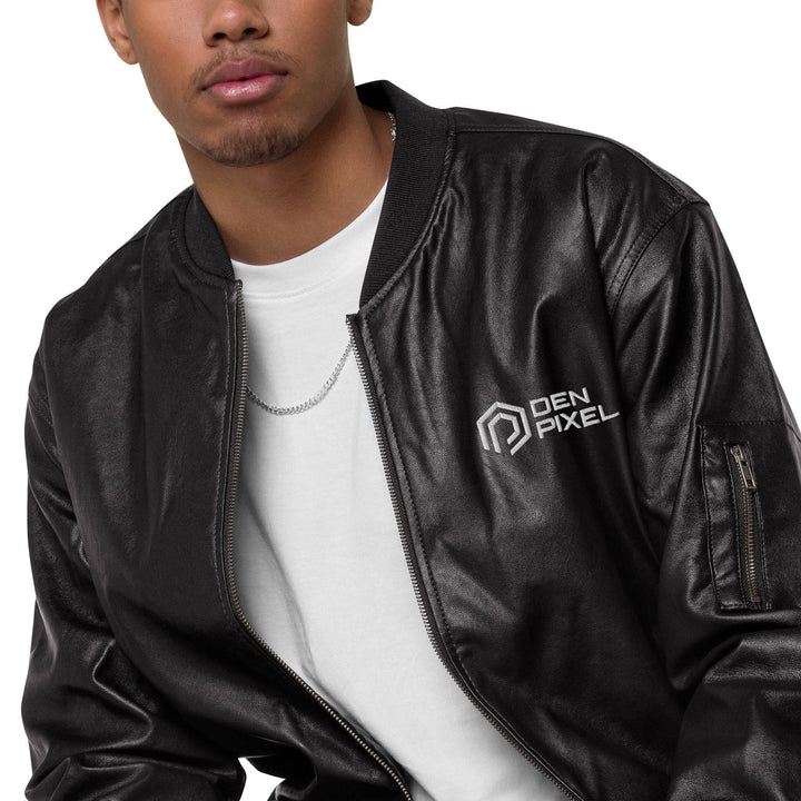 Men's leather Bomber Jacket Black - DEN PIXEL STYLE