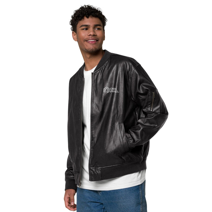 Men's leather Bomber Jacket Black - DEN PIXEL STYLE