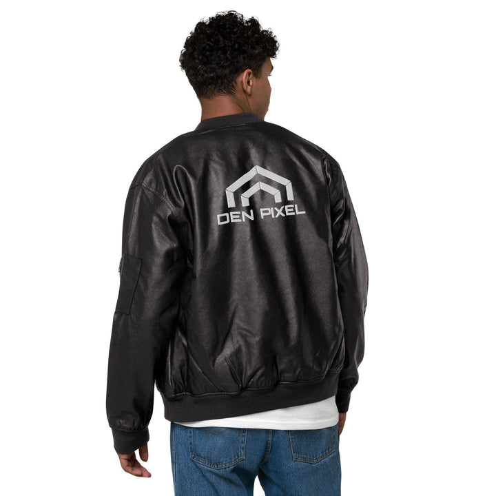 Men's leather Bomber Jacket Black - DEN PIXEL STYLE