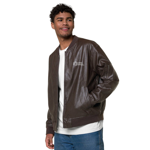 Men's Leather Bomber Jacket Brown - DEN PIXEL STYLE
