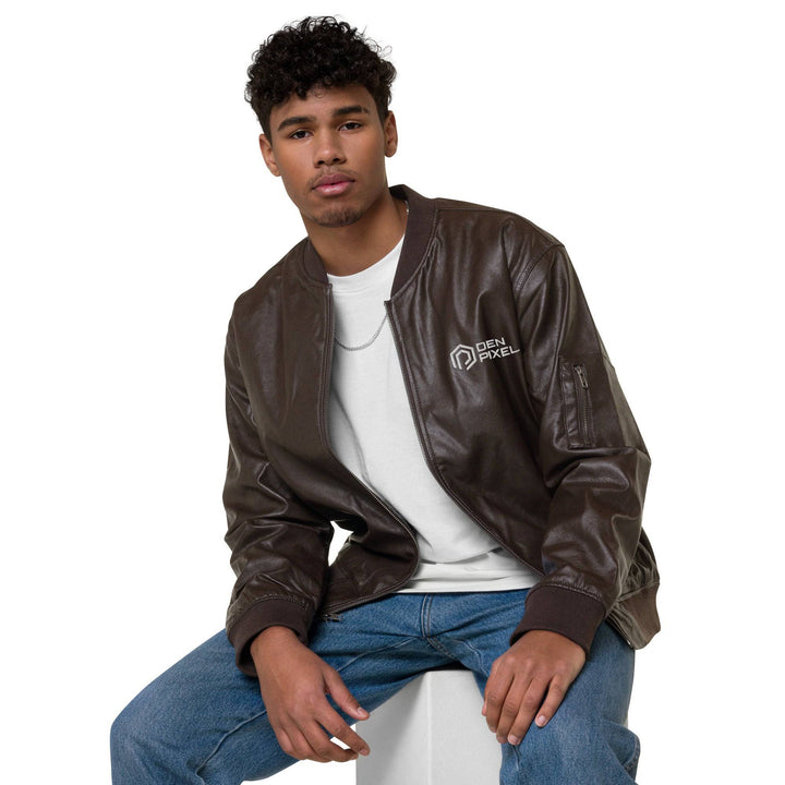 Men's Leather Bomber Jacket Brown - DEN PIXEL STYLE
