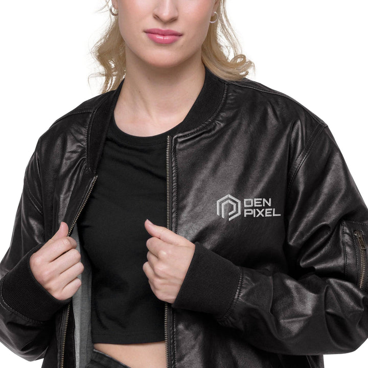 Women leather Bomber Jacket Black - DEN PIXEL STYLE