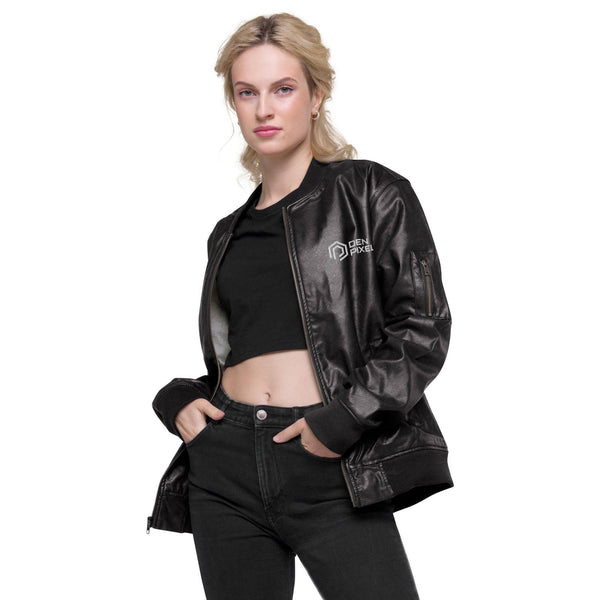 Women leather Bomber Jacket Black - DEN PIXEL STYLE