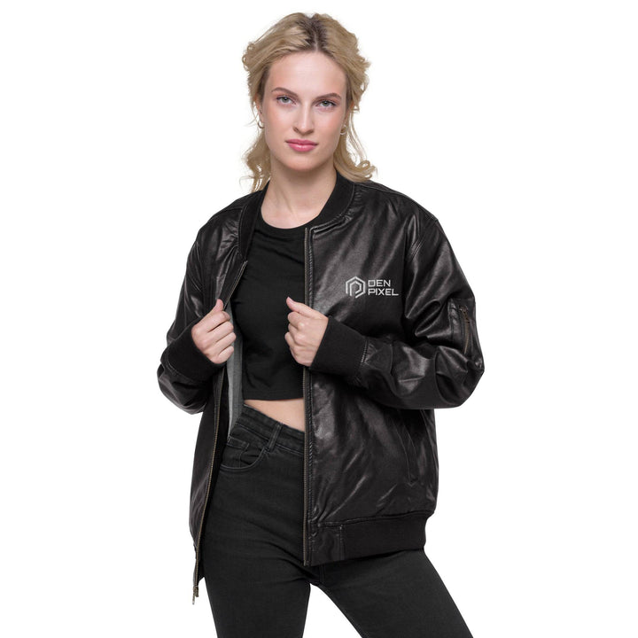 Women leather Bomber Jacket Black - DEN PIXEL STYLE