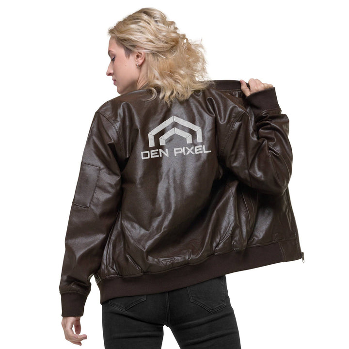 Women's Leather Bomber Jacket Brown - DEN PIXEL STYLE