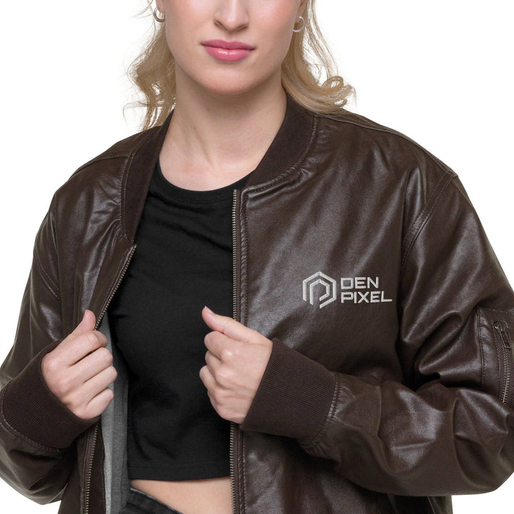 Women's Leather Bomber Jacket Brown - DEN PIXEL STYLE
