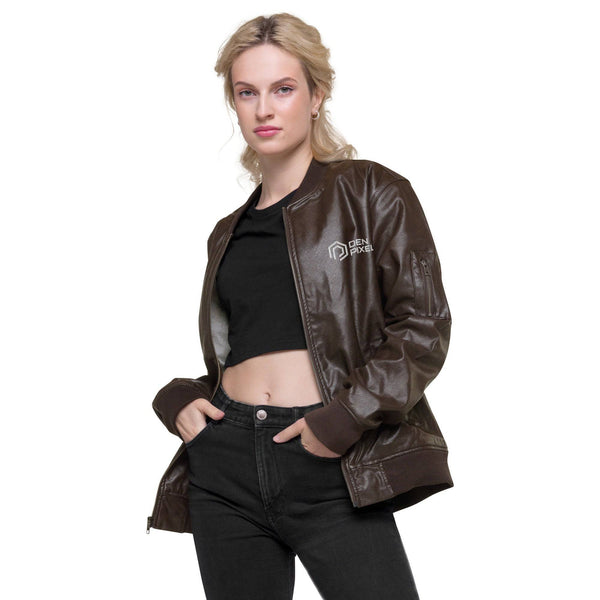 Women's Leather Bomber Jacket Brown - DEN PIXEL STYLE